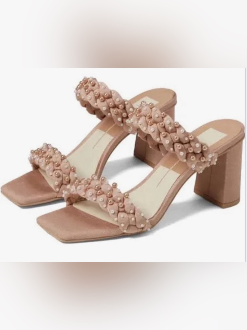 Dolce Vita Blush Pink Pearl-Trim Braided Slide Heels
